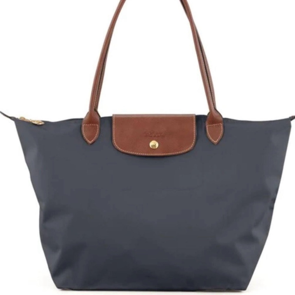 Longchamp large tote; dark gray/slate color
